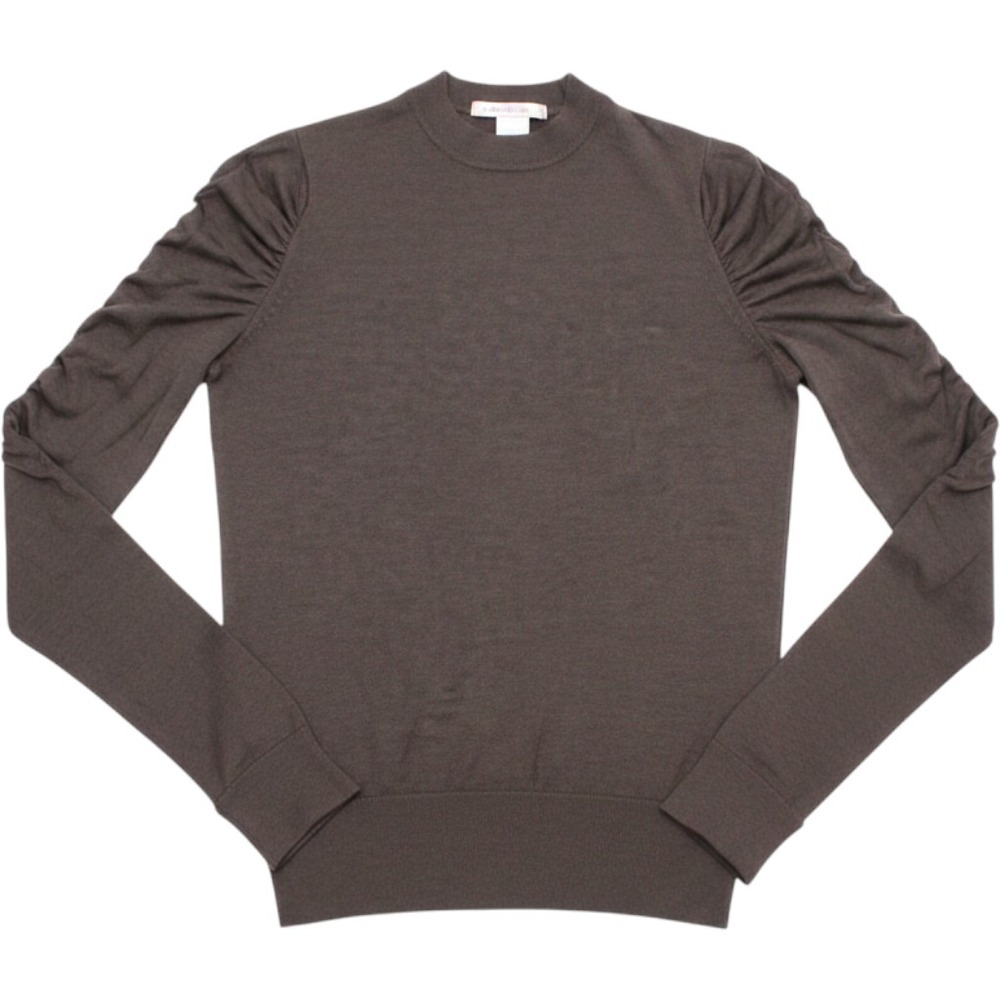 Lela Rose Wool Silk Cashmere Ruched Shoulder Sweater Women M Brown